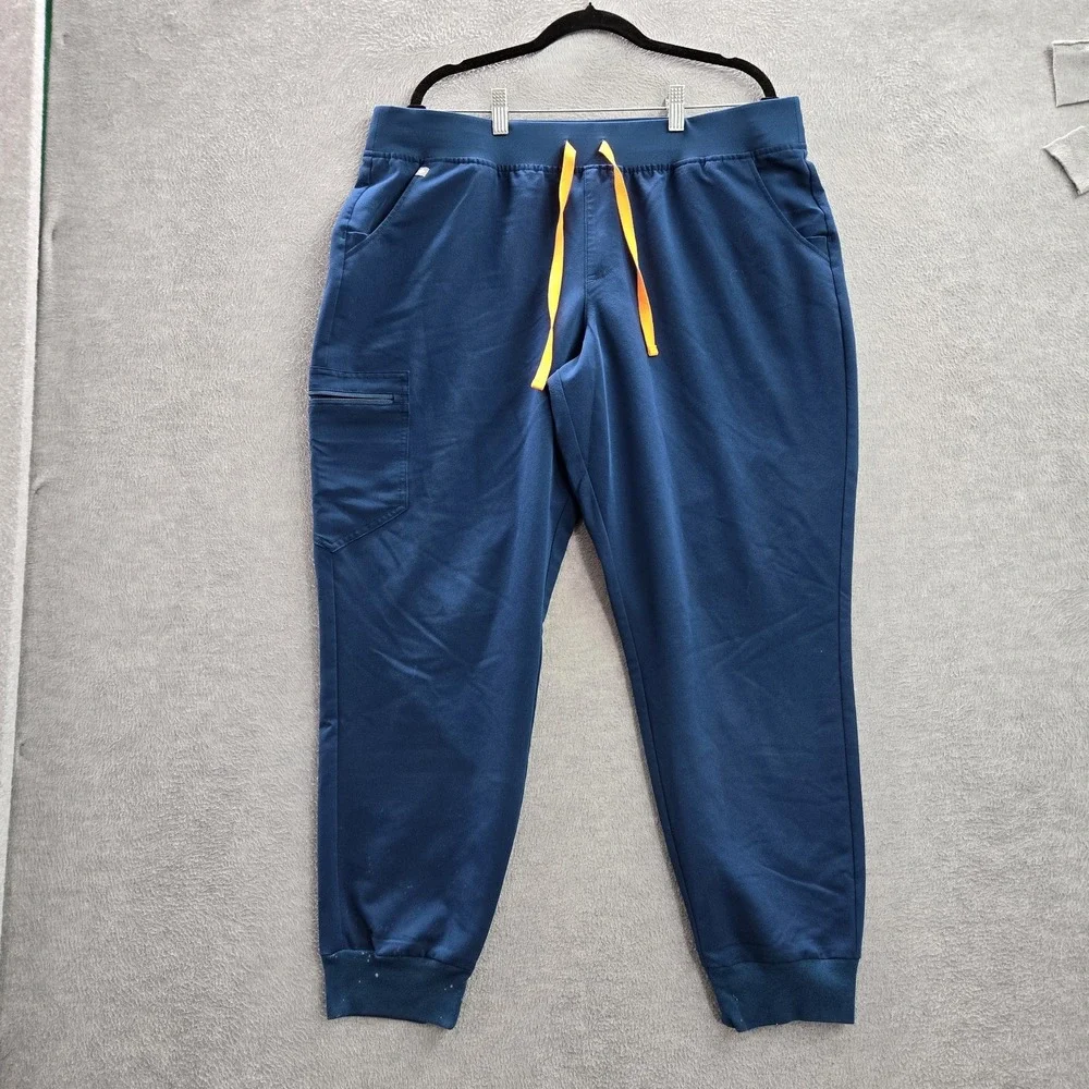 FIGS Women Scrub Pants 2XL Blue Jogger Cargo Pocket Drawstring Bottom READ